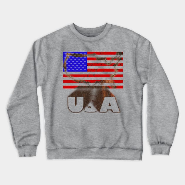 USA 3D Rustic Map Flag Crewneck Sweatshirt by KZK101